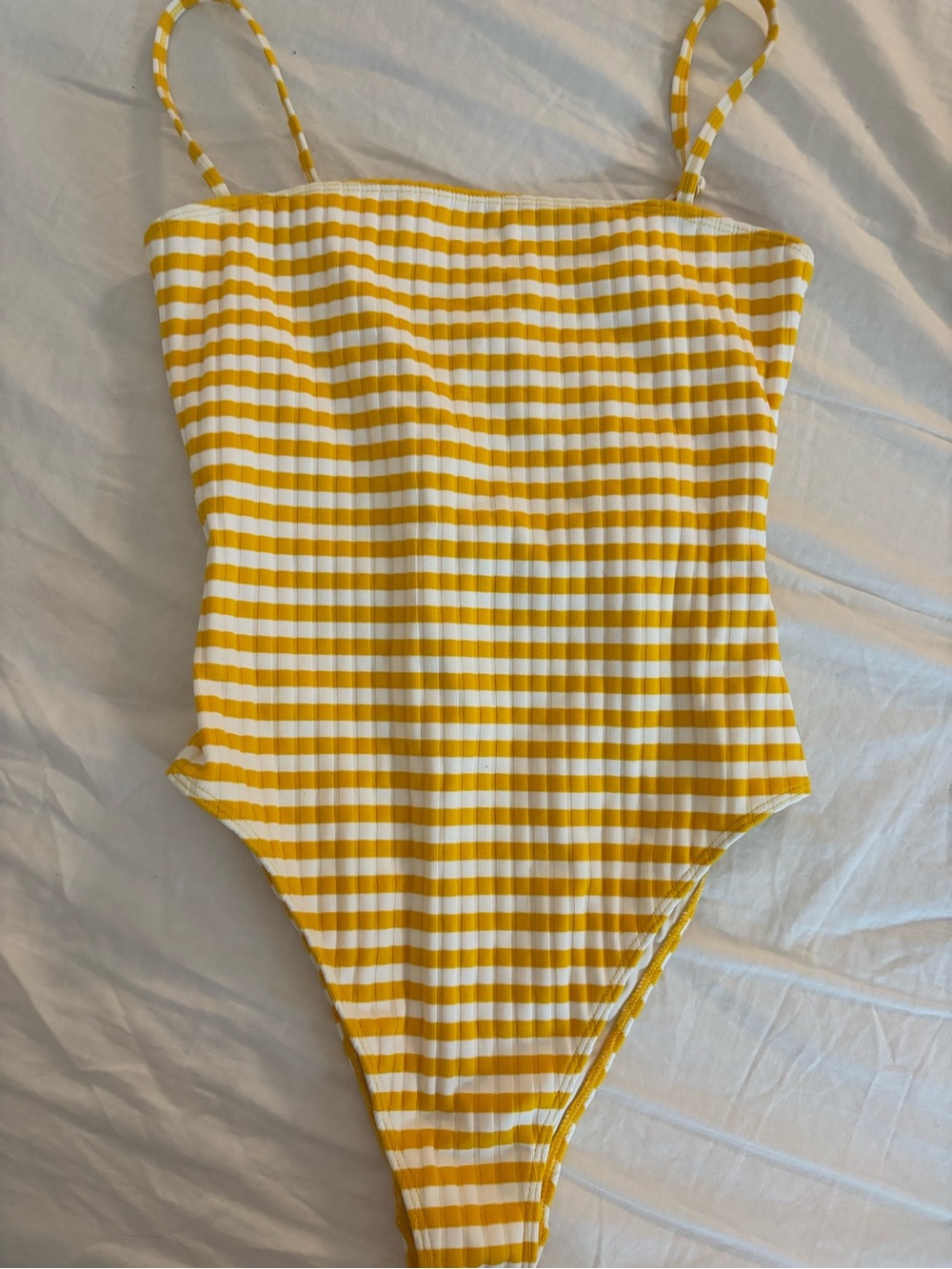 PacSun L.A. Hearts Yellow and White Striped Ribbed one piece bathing suit